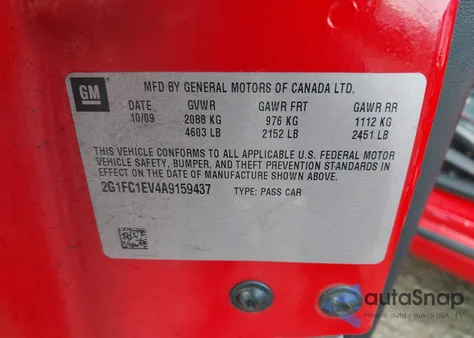 2010 Chevrolet Camaro 2Lt z USA, uszkodzony, nr VIN 2G1FC1EV4A9159437